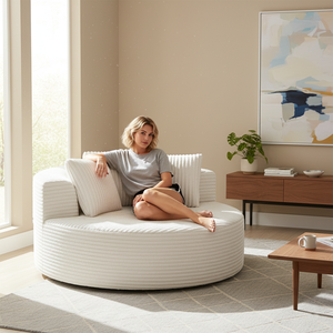 <span class=keywords><strong>Divano</strong></span> Singolo Rotondo di Lusso in Tessuto Compresso per Piccoli Spazi, <span class=keywords><strong>Divano</strong></span> <span class=keywords><strong>Letto</strong></span> Imbottito in Velluto a Coste con Seduta Profonda per Soggiorno - Product Image 6