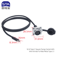 Konektor Tahan Air Tipe C untuk Penerbangan, Pengisian Cepat Industri, Transfer Data, Kabel Ekstensi USB Lurus, Soket Panel Mount