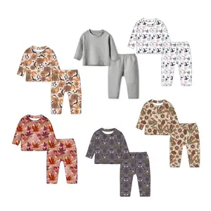 Crianças Queda Roupas Kids Bedroom Set Custom Bamboo Baby Pijama Two Pieces Sleepwear Girl Set