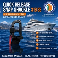 Mousqueton à ressort noir en acier inoxydable pour ski nautique, 21x100mm, pour animaux de compagnie, kayak, yacht, bateau - Accessoires marins