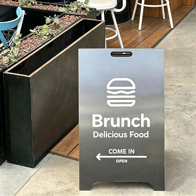 Fast Shipping Heavy-duty Waterproof Stainless Steel Advertising Sidewalk Sign Brushed Finish Outdoor Pavement A-frame Sign Board