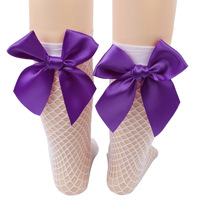 Chaussettes décontractées en maille pour enfants, style britannique, avec nœud pour fille, mi-mollet, pour la famille, courtes, en résille, cousues à la machine