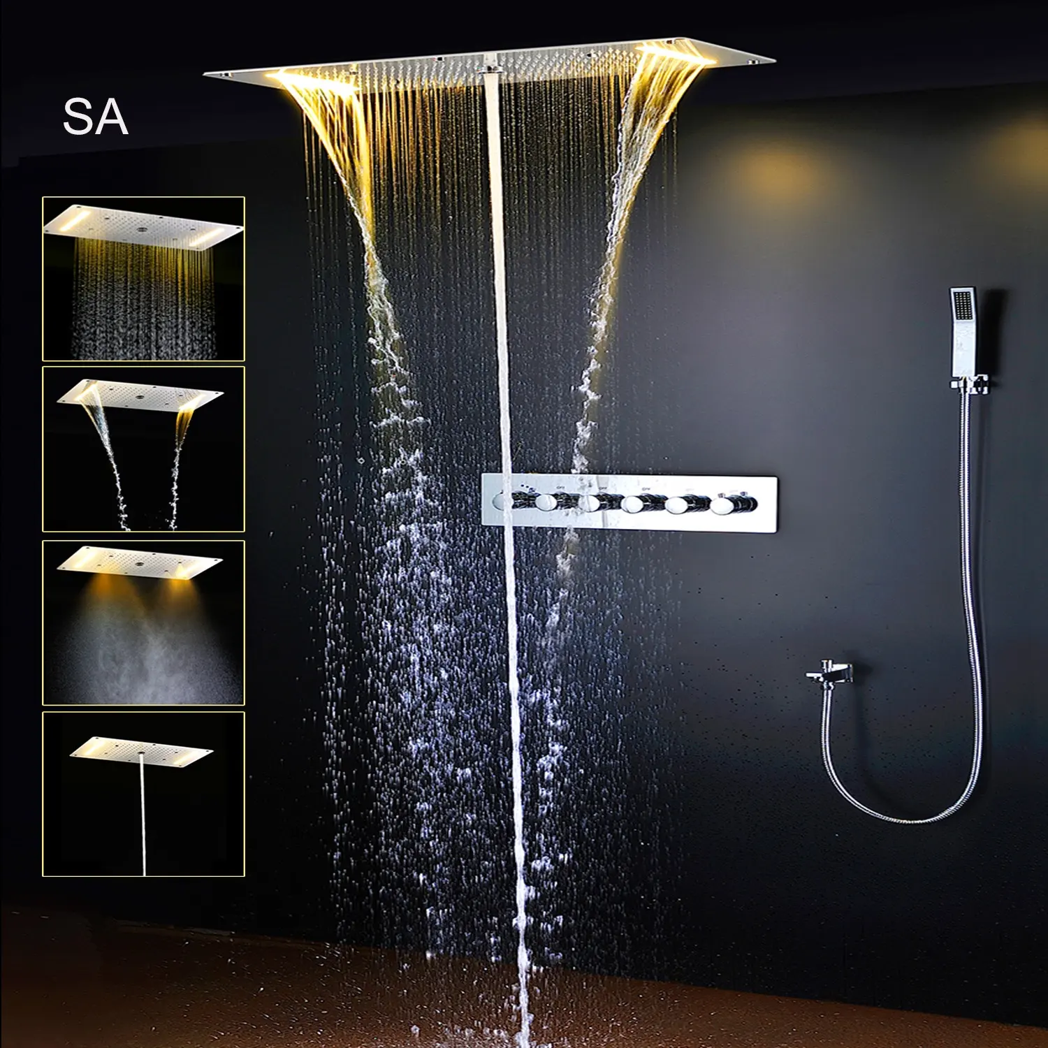 2022 Hot New Design Ceiling bathroom 380 X 700 mm Stainless Steel 7 Color Led Bathroom Hand Shower Lighting Bathroom LED Shower