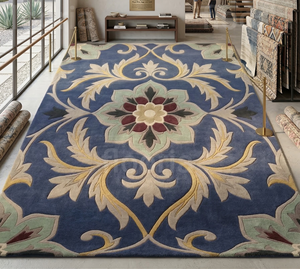 Floral Area <b>Rug</b> Rectangle Blue Gold Cream Transitional Hand Loom Wool Acrylic Medium Pile Living Room <b>Rug</b> - Product Image 4