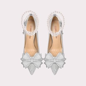 OEM/ODM büyük boy gümüş kadın kayma-on nedime düğün topuklu sivri içi boş sandalet rahat - Product Image 3