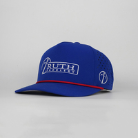 Gorra Deportiva Azul Impermeable con Orificios Cortados a Láser, Logotipo Bordado Personalizado, Parche de Goma, Gorra de Poliéster con Cuerda para Hombre