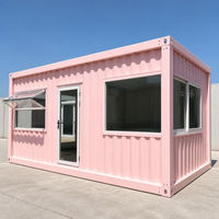 Maison Modulaire de Luxe Rose en Conteneur Démontable pour Café, Salon de Manucure, Boutique, Magasin Préfabriqué Moderne