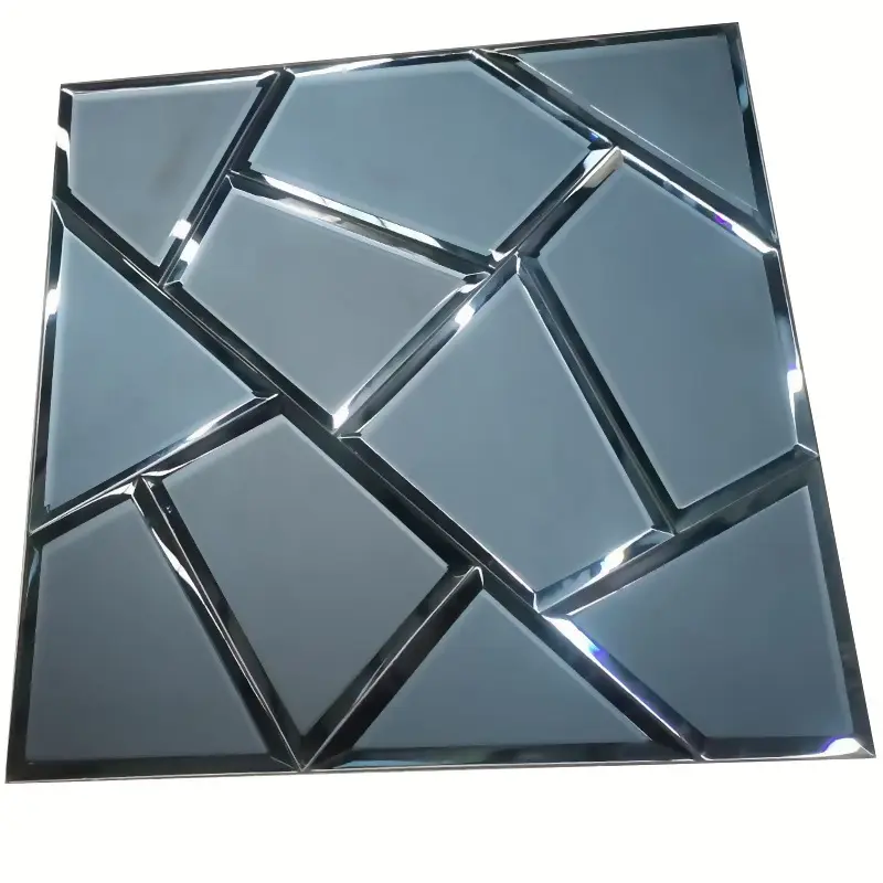 wall square beveled 30x30 cm 12 inches bevelled edge black grey art glass mirror tiles