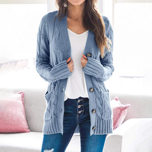 Women's Cable Knit <b>Cardigan</b> <b>Sweater</b> Long Sleeve Single Breasted Loose Fit Knitted Coat For Europe And America Style Commute - Product Image 3