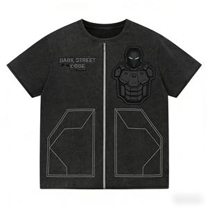 Proveedor de Ropa Urbana OEM/ODM: Camiseta con Cremallera Dark Street Code para <span class=keywords><strong>Hombre</strong></span>, Gráfico 3D de Armadura, Estilo Casual Oversize - Product Image 1