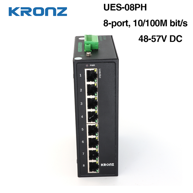 KRONZ 8 Port PoE Industrial Ethernet Switch, 10/100Mbps Unmanaged, DIN Rail/Wall Mount, IP40 Rugged Network Switch