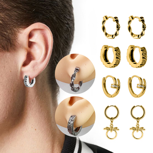 Pendientes de aro Huggie de acero inoxidable 316, pendientes Punk chapados en oro para hombres - Product Image 6