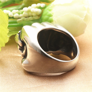 <b>Skull</b> <b>Ring</b> Men's Retro Silver Stainless Steel Punk Style With Red Stone Bezel Setting Gift Jewelry - Product Image 3