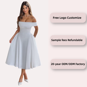 ファッション女性用ショルダー無地ドレープノースリーブAラインミディイブニングドレスエレガントな花嫁介添人プリンセスウェディング宴会ドレス - Product Image 2