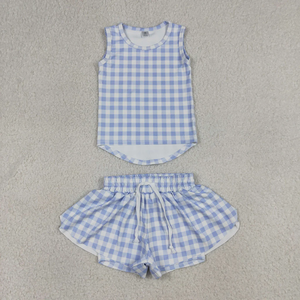 New Summer Baby Girls Casual Print Gingham Yoga Sleeveless Tank Tops & Butterfly Shorts 2Pcs Sets Breathable Toddler Clothing - Product Image 3