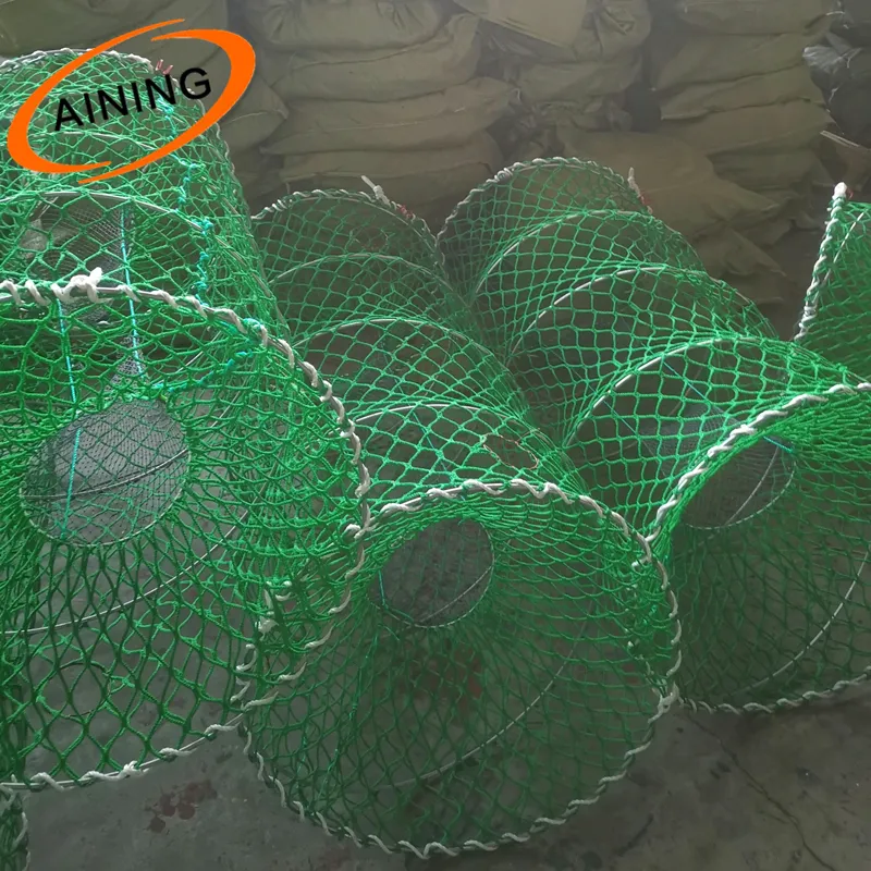 Yeşil siyah dokuma 7mm/8mm tel 140cm x 70cm en büyük pasifik Stablefish bahar balık tuzak kafesi yengeç Slinky Cod Pot