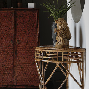 Table console demi-lune en bambou, faite à la main, table d'entrée polyvalente pour salon, support à fleurs, style classique - Product Image 4