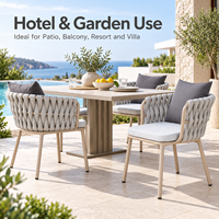 Fauteuil de jardin en corde tressée avec coussin résistant aux intempéries et structure en métal thermolaqué pour balcon et jardin