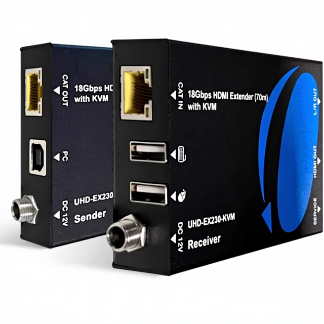 KVM 4K HDMI Over Ethernet Extender Balun Over CAT6/7 Cable 4K60Hz Upto 230 Feet,Supports Keyboard and Mouse USB HDMI Loop Out