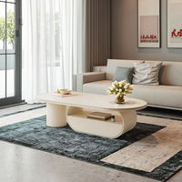 Table basse ovale moderne et créative avec plateau en marbre, table d'appoint de luxe, éclairage écologique, durable, facile à nettoyer, mobilier haut de gamme pour