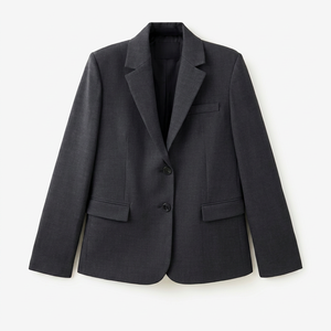 Women's Black Wool Blend Notched Collar Single Breasted Blazer Full Sleeve <b>Button</b> Closure Autumn Wear - Product Image 1
