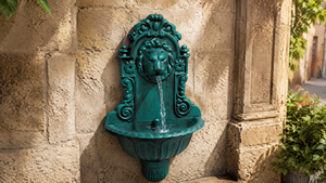 Fontaine murale vintage en forme de tête de lion artificielle avec bec verseur décoratif, bassin décoratif et panneau en relief pour la décoration extérieure de jardin et de patio - Product Image 5