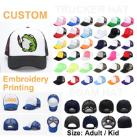 Gorra de malla personalizada de 5 paneles con bordado de espuma en color de contrato y cierre snapback tipo trucker
