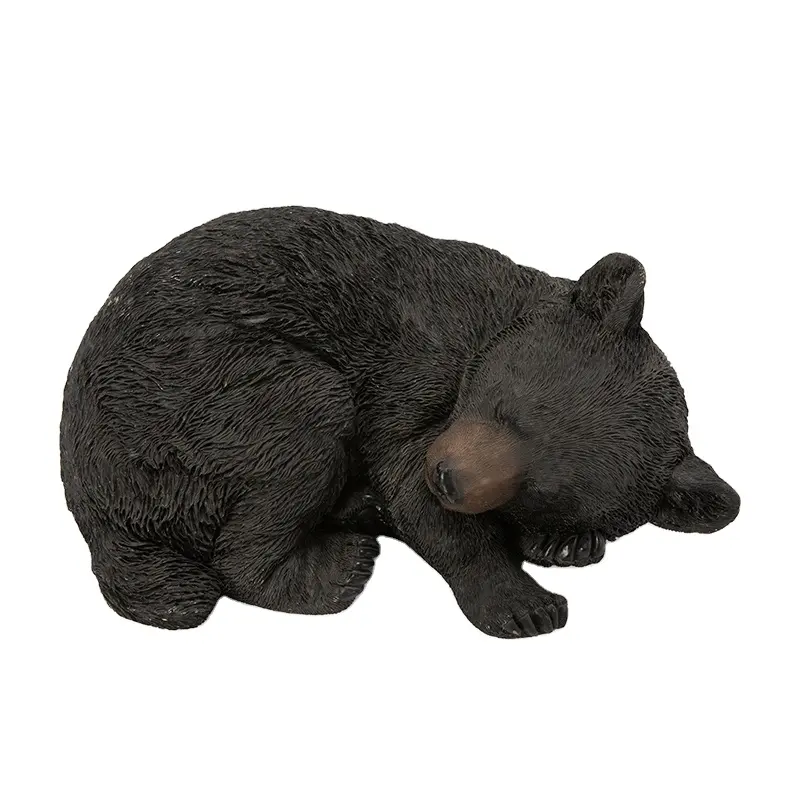 Estatuilla de poliresina personalizada, estatuilla de oso negro durmiente, escultura decorativa para el hogar