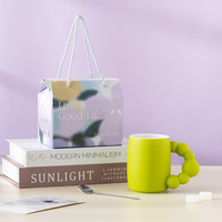 Mug en céramique pastel mat 320ml/370ml avec poignée perlée, coffret cadeau d'affaires avec cuillère, compatible lave-vaisselle et micro-ondes, pour le bureau et la maison