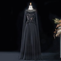 Robe de bal élégante en mousseline avec appliques et perles Sharon Said SS104, style musulman, pour soirée formelle, robe de mariée avec cape, inspirée des tenues arabes saoudiennes