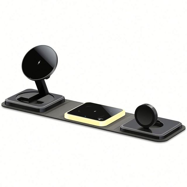 15W Magnetic Folding 3 in 1 Portable Wireless Charger Stand Dock for iPhone Watch Foldable Fast Charging Station with LED Lamp