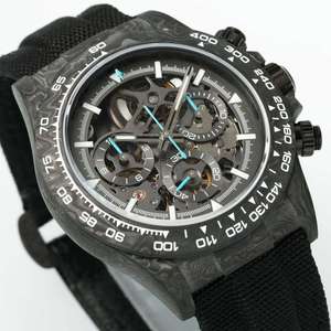 Montre de luxe pour homme en fibre de carbone creuse avec mouvement mécanique ETA Tourbillon, calendrier perpétuel, cadran à aiguilles 40 mm, bracelet en nylon, style Hip Hop - Product Image 2