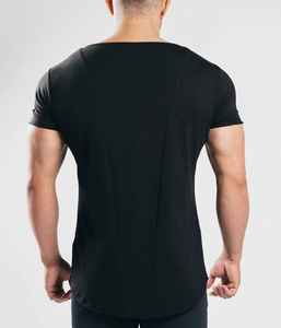 Raw Edge <b>Curved</b> <b>Hem</b> <b>Men</b> Muscle Fit Gym Sport <b>T</b> <b>Shirt</b> Big Wide Neck - Product Image 4