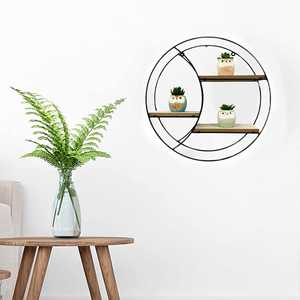 Étagère murale ronde en fer et bois, diamètre 44 cm, design à 3 niveaux flottants - Product Image 5