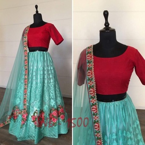 Lehenga Choli Dupatta de Georgette con Bordado Digital, Pedrería y Ribete de Encaje, Prenda Étnica para Bodas al Mejor Precio - Product Image 3