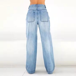 Nouveau style tendance 2025 : Jeans amples en denim délavé vintage, avec logo personnalisé, effet acide et effet soleil, pour femme - Product Image 3