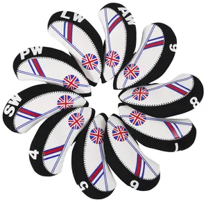 מכירה לוהטת 10pcs גולף ברזל הראש מכסה סט enbgland דגל עיצוב מותאם אישית לוגו טריז ברזל מגן אפר עבור גולף מועדון