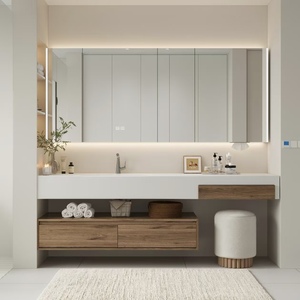 BALOM High Class Modern Style Bathroom <b>Cabinet</b> Custom Wood MDF Plywood Melamine Modular Vanity with Smart Mirror OEM - Product Image 1