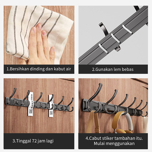 Porte-manteau mural pliable Pano.V moderne en aluminium noir avec 5 crochets doubles – Rail de suspension contemporain pour salle de bain et maison - Product Image 6