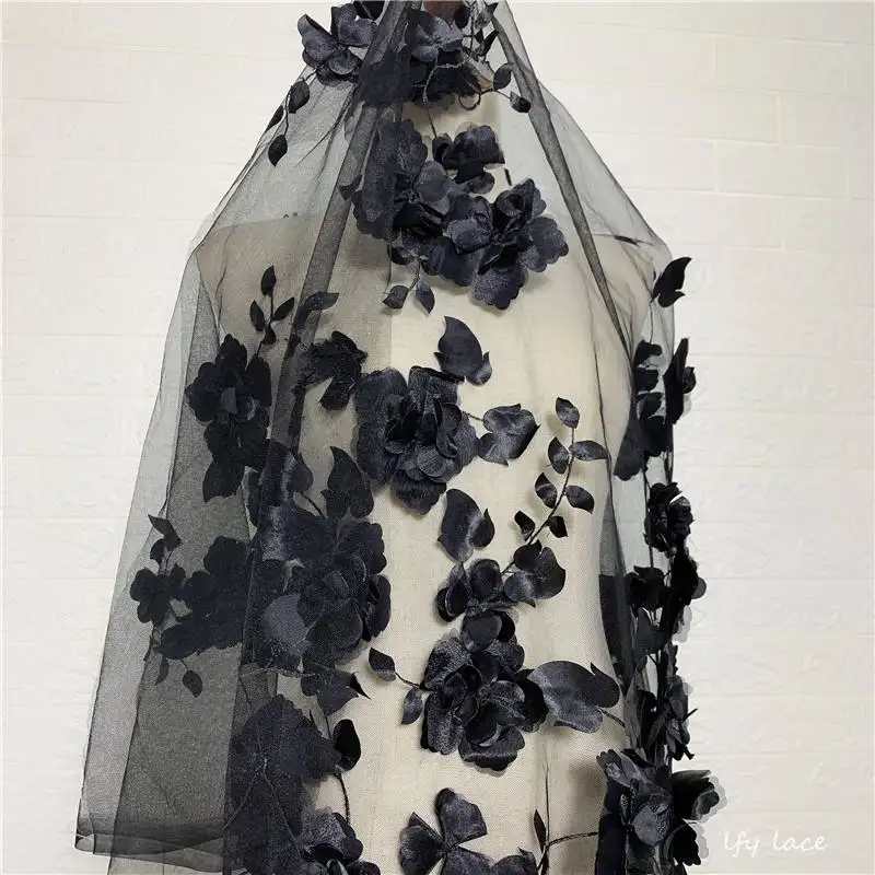 Chine 3D fait à la main Applique fleur Tulle maille broderie bricolage couture robe de mariée afrique dentelle tissu