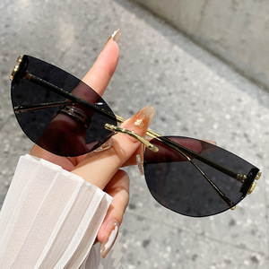 European American Women's High-End Frameless Curved <b>Sunglasses</b> New Fashion for Street Photography Leopard Head Cat Glasses - Product Image 5