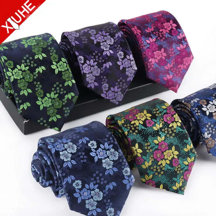 Nouveau design de cravates de fête Cravate colorée en soie tissée pour hommes Cravates à fleurs en polyester personnalisées pour hommes