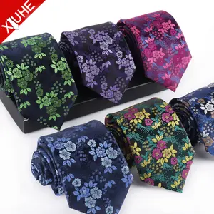 Gravata de poliéster floral personalizada para homens, gravata de tecido de seda colorida para festas com novo design