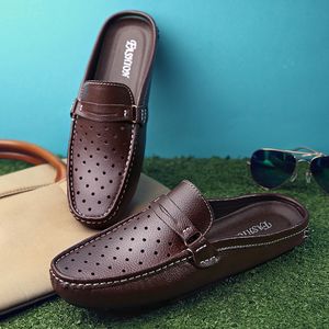Mocasines de Cuero Vacuno Crudo para Hombre, Zapatillas de Cuero Genuino, Sandalias Casuales sin Talón con Punta Cubierta - Product Image 6