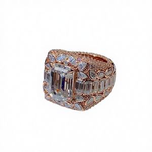 Luxury <b>Emerald</b> Cut VVS Moissanite Men's Sterling <b>Silver</b> Rhodium Plated Prong Setting Third Party Certified Hip Hop <b>Ring</b> Tishya - Product Image 2