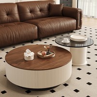 Ensemble de table basse ronde en bois de noyer de couleur crème de style italien pour la maison, au design moderne et luxueux.