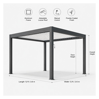 Pergola manuelle en aluminium, auvent bioclimatique, toit de pergola moderne en aluminium, pergola en aluminium thermolaqué pour hôtel, restaurant, cour arrière