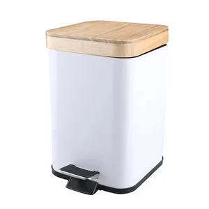 0.8 Gallon Mini Step Prullenbak Bamboe Deksel Vierkante Vuilcontainer Met Verwijderbare Binnenste Prullenbak Pedaal Voorzien Van Huis Keuken