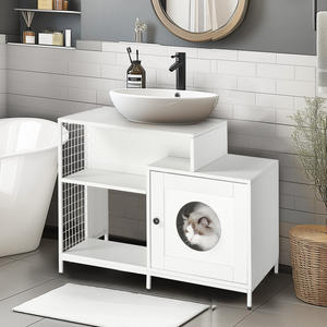 Caja de arena para gatos para baño, baño oculto para mascotas con divisor, casa interior para gatos grandes, blanco - Product Image 3