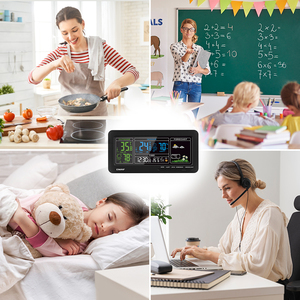2025 nhà điện tử hiện đại màu sắc lớn LCD Màn hình hiển thị Máy tính để bàn nguyên tử thời tiết dự báo trạm đồng hồ với cảm biến nhiệt độ - Product Image 5